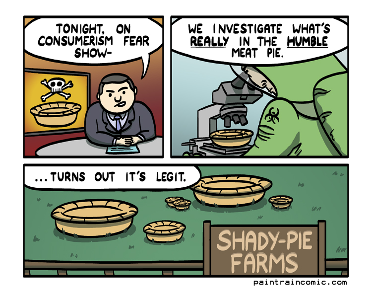 ''Tomorrow night - what's in the grass our humble meat pies eat???'' ''Tomorrow night - what's in the grass our humble meat pies eat???''